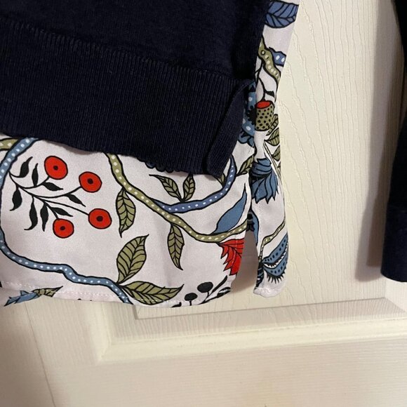 LOFT Women's Navy Blue Floral Semi Sheer Faux Layer Ribbed Cuff Sweater Medium P - Picture 5 of 7